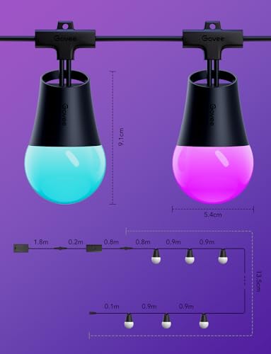 Govee Outdoor LED Lichterkette Außen 2, 15M Dimmbare RGBICW Lichterkette mit 16 Millionen Farben und 47 Szenenmodi, 100lm pro LED Lebensdauer 25000h, IP65 Wasserdicht, Funktioniert mit Google Home