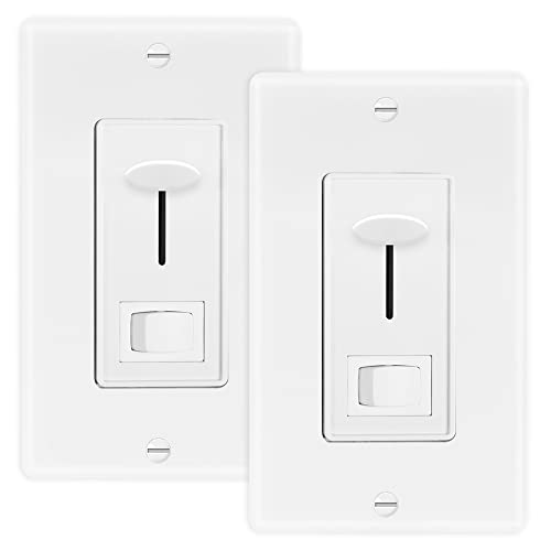 Maxxima LED Dimmer 3-Way/Single Pole Electrical Light Switch, 600 Watt max, LED Compatible, Wall Plate Included (2 Pack)