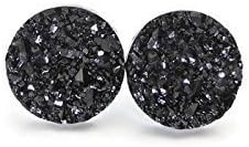 Faux Druzy Stone Stud Earrings on Plastic Posts, 12mm Black
