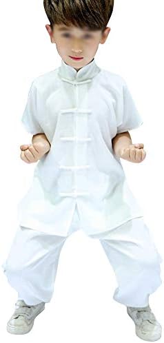 Kids' Unisex Wushu Costume Short Sleeve Cotton Chinese Traditional Standing Collar Buckle Martial Arts Uniforms Top + Pants