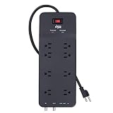 KMC 8-Outlet Surge Protector Power Strip with Overload Switch, 2100J, 6-Foot Cord, ETL Listed