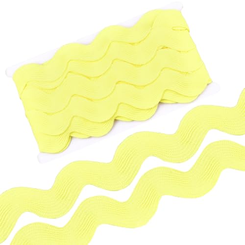CABODYALS 9.14M 40mm Yellow Ric Rac Wavy Ribbon Wide Rick Rack Trim Wave Bending Fringe Braid Fabric Lace Curved Edging Polypropylene Trimming for Sewing Making Diy Craft Gift Wrapping Wedding Decor
