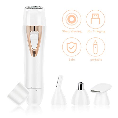 Pretfarver 4 in 1 Bikini Trimmer for Women Professional Facial Hair Painless Removal Eyebrow Nose Hair Trimmer Wet/Dry Ladies Shaver for Face/Bikini Area/Armpit/Leg