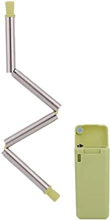 Reusable Metal Folding Collapsible Drinking Straw Portable with Cleaning Brush | Ideal for Travel, Camping, Hiking | Eco-Friendly, Easy Clean | Storage Box (Green)
