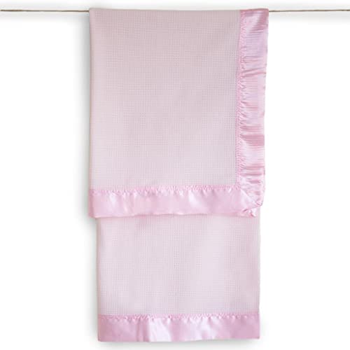 UniBabe Thermal Waffle Weave Baby Blanket with Satin Nylon Trim (Pink
