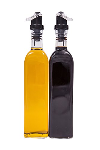 Oil and Vinegar Bottle Set with Stainless Steel Rack with Removable Cork
