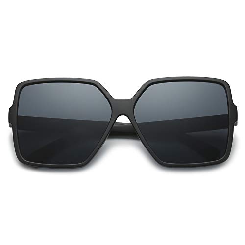 GRFISIA Square Oversized Sunglasses for Women Men Flat Top Fashion Shades (Black Frame/Black Lens, 2.36) - Thumbnail 7