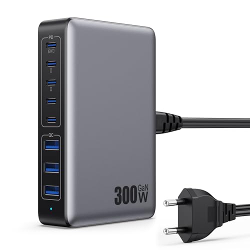 300W USB C Ladegerät Mehrfach, 8 Ports Schnellladegerät 100W USB Ladestation Charger PD PPS USB C Netzteil für Laptop, MacBook, iPad, iPhone 16/15/14.