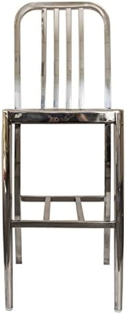 Set of 2-Stainless Steel Modern Bar Stool with Polished Finish-Metal Stool Bar Height Navy Bar Stool Mirror Surface