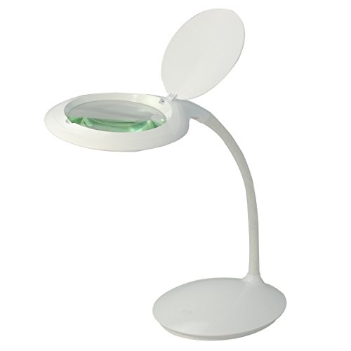 (Glass Lens) Professional LED Magnifying Lamp, Desktop Lamp (5 Diopter, 2.25X Magnification) Flexible Metal Gooseneck, Dimmable, 4 Adjustable Brightness Levels, Daylight Bright BoliOptics MG16201211