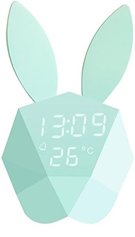 Estiq Cute Rabbit Bunny Digital Alarm Clock, Rechargeable LED Night-Light Voice Control Sound Sensitive, Time, Temperature Digital Display, Strong magnetic Adsorption Bedroom wall lamp (Pink)