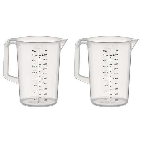 Jarra medidora APS de 2 litros, Ø 15,5 x H: 21 cm, jarra de plástico con graduación en relieve en el exterior, asa cerrada, graduación de 1 y 1 litro, apta para el lavavajillas (Paquete de 2)