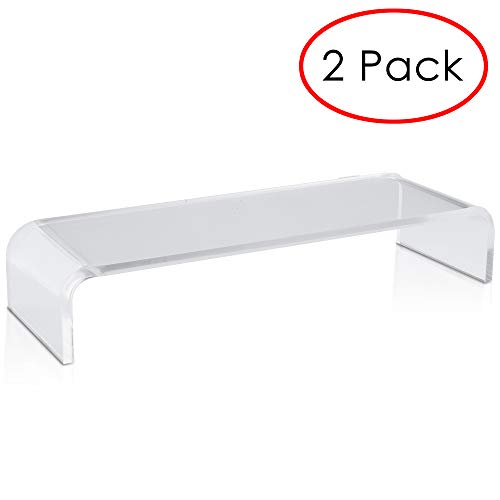 Circuit City Essentials Acrylic Monitor Stand Riser | Space Saving Computer Desk Shelf Organizer for Laptops, iMac, Printers, Keyboards & Screens Up to 30″ and 50 lbs | Clear (2 Pack)