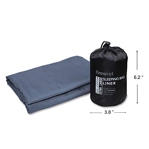 Browint Silk/Cotton Travel Sheet with Double Zippers, 87"x43" Extra Wide Sleep Sack for Hotels, Lightweight Sleeping Bag Liner for Camping, Traveler Rectangular with Pillow Pocket - Thumbnail 5