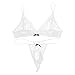 FEESHOW Men's Lace Bra and G String Thong Sissy Pouch Crossdress Underwear White Medium (Waistline 29.0-43.0