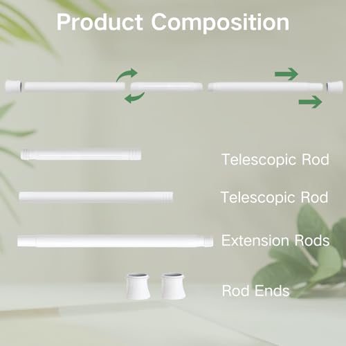 Venwemong Curtain Rail No Drilling Adjustable Telescopic Rod Curtain Rod Durable Clamping Rod for Extending by Turning Adjustable for Your Curtains, Divider and Balcony White 85-160 cm