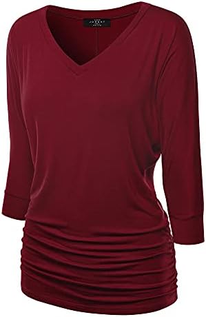 Made By Johnny Women's Dolman Top – Short Sleeve, Boat Neck, Side Shirring, Rayon/Spandex, Red, Large - View #4