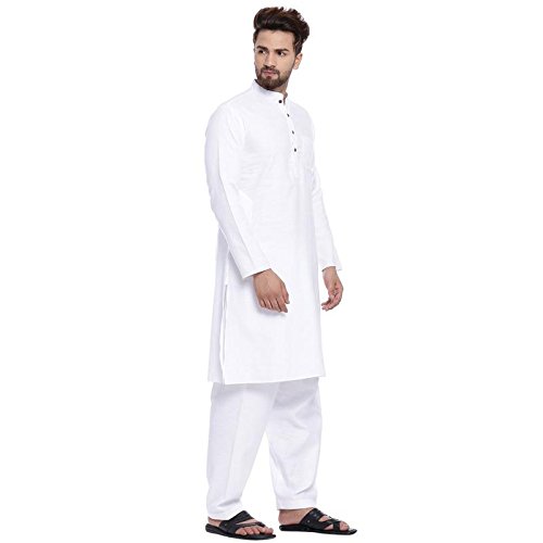 very me men white colour cotton pathani kurta salwar