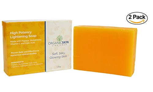 Organic Skin Lightener – High Potency Lightening Soap made with Vitamin C, Papaya, Glutathione and Kojic Acid - for Discoloration on Face, Neck, and Body (2 Pack) Organic Skin Lightener – High Potency Lightening Soap made with Vitamin C, Papaya, Glutathione and Kojic Acid - for Discoloration on Face, Neck, and Body (2 Pack)