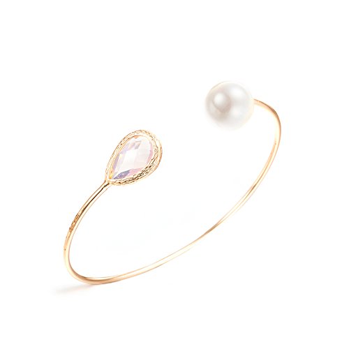 Crystal waterdrop pearl charm opening wire bangle bracelets for g…