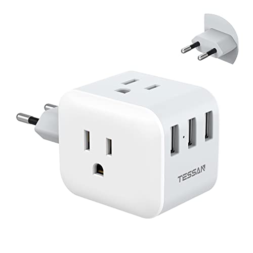 European Travel Plug Adapter, TESSAN 6 in 1 Travel Adapter with 3 AC