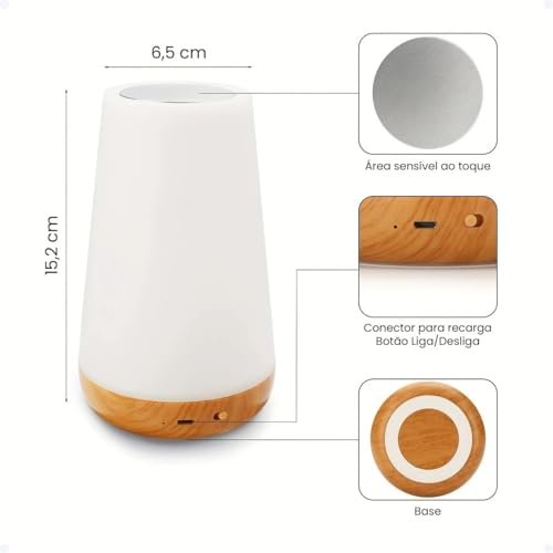 Luminária de Mesa LED Portátil Touch Sem Fio com USB, 13 Cores de Luz, Ajuste de Intensidade e 3 Modos de Iluminação, Ideal para Quarto, Sala e Leitura – Qualidade Premium LNMAX®