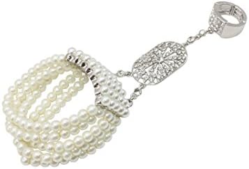 Art Deco Bracelet Simulated Pearl Crystal Bracelet Adjustable Ring Set Flapper Accessories