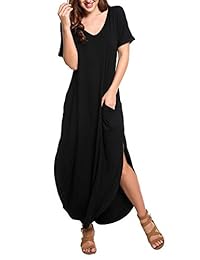 Vestido de verano para dama, cuello en V, manga corta, con abertura lateral, largo, de gran tamaño, con bolsillos