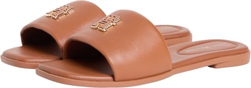 Damen Sandalen Logo Hardware Mule aus Leder, Braun (Warm Bronze), 37