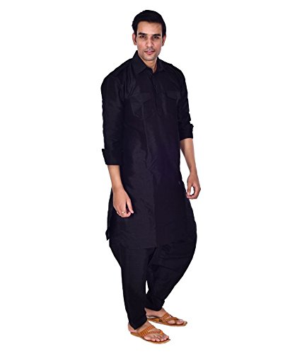 royal mens black silk blend festive pathani suit