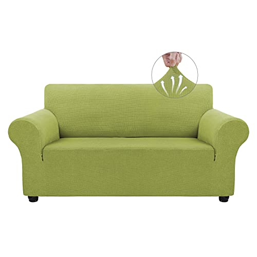 Asnomy Sofa Covers for 2 Cushion Couch Stretch loveseat Covers Slipcovers, Pet Protector Furniture Covers for Dogs Cats Spandex Jacquard Fabric Small Checks （Medium，Mustard Green）