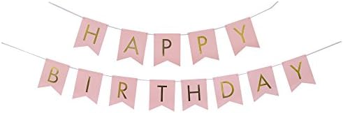 Happy Birthday Banner by Partyfox - Pink and Gold Birthday Decorations and Party Supplies for any age - 1st - 21st - 30th - 40th - 50th - 60th - 70th (PINK)
