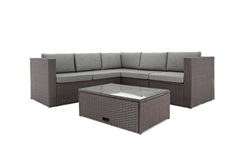 Baner Garden (K35-CH) 4 Pieces Outdoor Furniture Complete Patio Cushion Wicker Rattan Garden Corner Sofa Couch Set, Chocolate - Thumbnail 2
