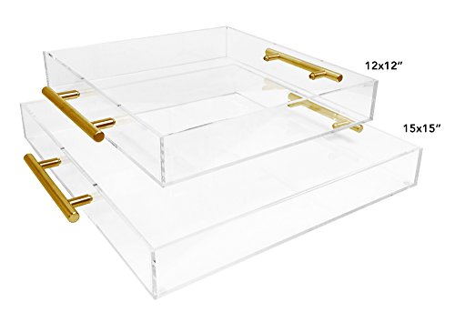Isaac Jacobs Clear Acrylic Tray with Handle (15x15, Clear with Gold Handle)