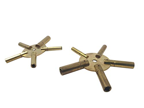 Set of 2 Clock Winding Keys - All Sizes Brass Spider Star Pair - Odd and Even - Thumbnail 5