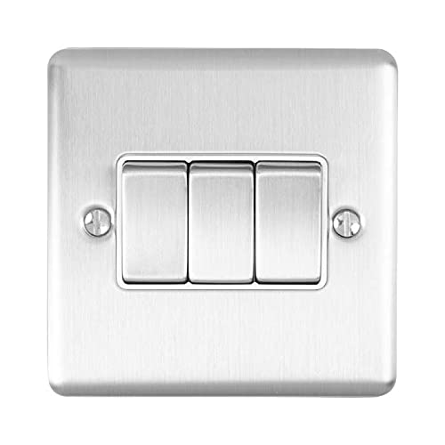 Enhance Decorative 3 Gang Switch Satin Stainless Finish with White Trim