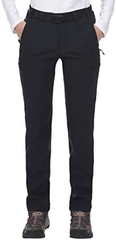 MIER Women's Winter Hiking Pants Stretch Softshell Pants with Fleece Lined, Water Resistant, 6 Zip Pockets, Black