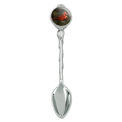 Northern Cardinal Red Pine Perch Novelty Collectible Demitasse Tea Coffee Spoon