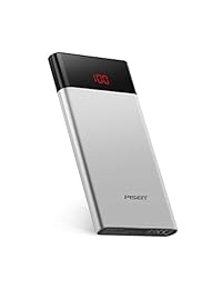 Slim Power Bank 10000, Pisen Dual USB 2.4 A Cargador portátil de carga rápida, vienen con One Cargador de Coche Plateado