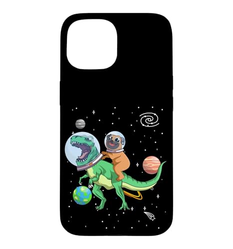 T-Rex Dinosaur In the Outer Space Astronaut Dog Pug Case for iPhone 15