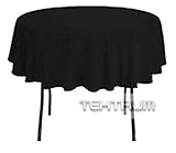 TEKTRUM 70 INCH ROUND POLYESTER TABLECLOTH - THICK/HEAVY DUTY/DURABLE FABRIC - BLACK COLOR