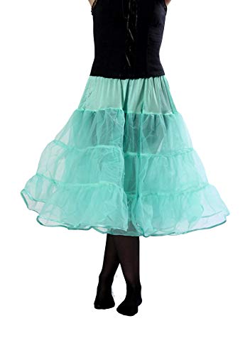 BellaSous Tea Length 25" Women Petticoat Nylon Yoke Underskirt for Vintage Dresses, Poodle Skirts, or Rockabilly (Small/Medium, Turquoise)