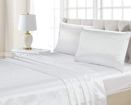 Better Home Style Super Soft Silky Smooth Satin Bed 4 Piece Deep Pocket Sheet Set # Satin (King, White)