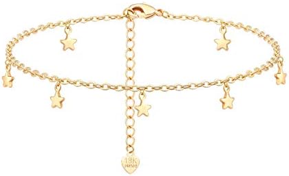 スターチャーム アンクレット ブレスレット レディース ファッション 18kゴールド フットチェーン ビーチジュエリー 手作り 女の子用 調節可能なかわいい星のアンクレット