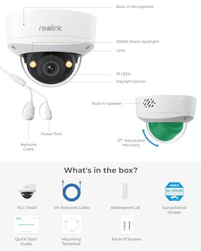 REOLINK 5MP Outdoor Security IP Camera, Turret Surveillance PoE with 2.8mm Lens,130° Diagonal,IK10 Vandal Proof,Smart Detection,Color Night Vision,2-Way Talk,IP67 Weatherproof,RLC-540A