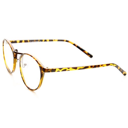 zeroUV - Vintage Inspired Horned Rim Metal Bridge P3 Clear Lens Glasses (Tortoise)