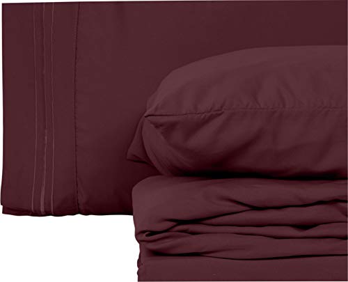Style Basics Super Soft Brushed Microfiber Bed Sheet Set - 1800 Series Easy-Clean (Burgundy, Twin)