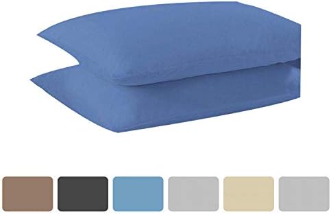 KOHSAR® Mid Blue Pillowcases 2 Pack Standard Easy Care Plain Dyed Polycotton, Long Staple Cotton Pair of Pillowcases, Poly Cotton 50 x 75CM Pillow Cases Mid Blue