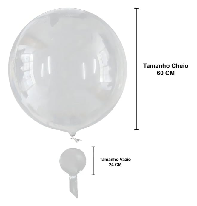 Kit 20 Balões Bubble Transparente 24 Pol (60cm) para Festa Aniversário Decoração