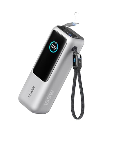 Anker 165W 25000 mAh Laptop Powerbank, Ladegerät mit 70cm ausziehbarem Kabel & Trageband, 3 USB-C Ports für Laden mehrerer Geräte, Für MacBook Pro, iP